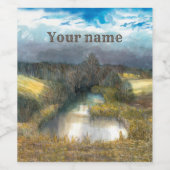 Étiquette Pour Bouteilles De Vin aquarelle de l'étang d'automne (Étiquettes simples)