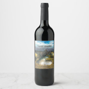 Étiquette Pour Bouteilles De Vin aquarelle de l'étang d'automne