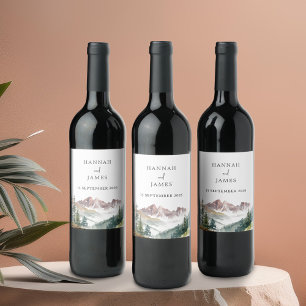 Étiquette Pour Bouteilles De Vin Aquarelle de montagne Rustique Mariage extérieur
