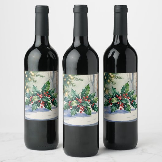 Étiquette Pour Bouteilles De Vin Aquarelle de Noël Mistletoe (Bouteilles)