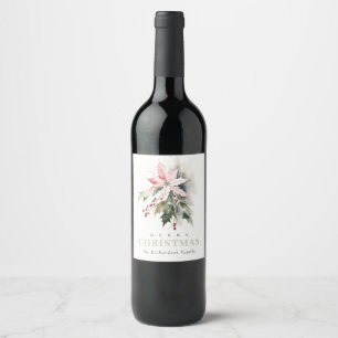 Étiquette Pour Bouteilles De Vin Aquarelle de Noël Poinsettia Berries Folithe