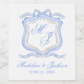 Étiquette Pour Bouteilles De Vin Aquarelle Designer Blue Monogram Crest (Étiquettes simples)