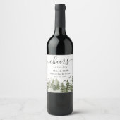 Étiquette Pour Bouteilles De Vin Aquarelle d'hiver moderne Forêt verte avec neige (Devant)