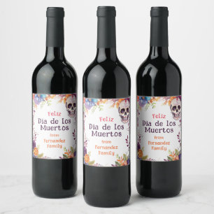 Étiquette Pour Bouteilles De Vin 💀 🎉 Aquarelle Día de Muertos