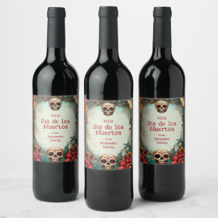 Étiquette Pour Bouteilles De Vin 💀 🎉 Aquarelle Día de Muertos