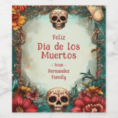 Étiquette Pour Bouteilles De Vin 💀 🎉 Aquarelle Día de Muertos (Étiquettes simples)