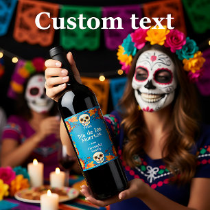 Étiquette Pour Bouteilles De Vin 💀 🎉 Aquarelle Día de Muertos