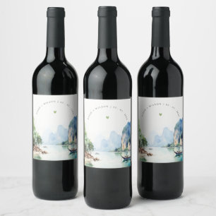 Étiquette Pour Bouteilles De Vin Aquarelle douce Côte Thaïlande Mariage marin