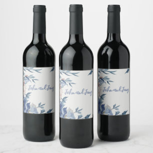 Étiquette Pour Bouteilles De Vin Aquarelle douce Floral bleu