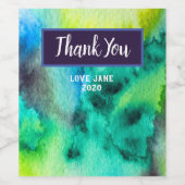 Étiquette Pour Bouteilles De Vin Aquarelle en marbre bleu vert (Étiquettes simples)