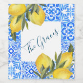 Étiquette Pour Bouteilles De Vin Aquarelle en mosaïque toscane avec citron (Étiquettes simples)