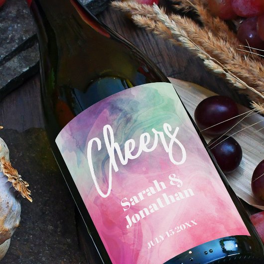 Étiquette Pour Bouteilles De Vin Aquarelle esthétique Abstrait rose violet Mariage