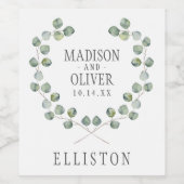 Étiquette Pour Bouteilles De Vin Aquarelle Eucalyptus cadre feuille | MARIAGE (Étiquettes simples)