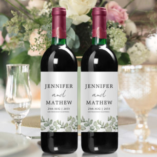 Étiquette Pour Bouteilles De Vin Aquarelle Eucalyptus Sage Mariage vert