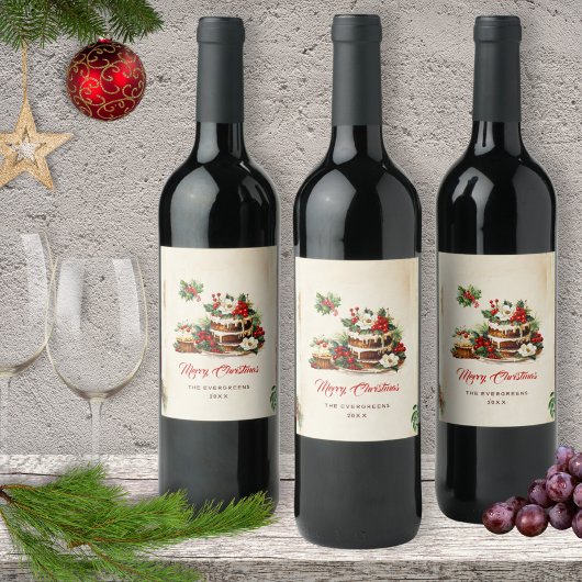 Étiquette Pour Bouteilles De Vin Aquarelle Feuilles scandinaves Joyeux Noël