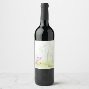 Étiquette Pour Bouteilles De Vin Aquarelle Fleur et arbres