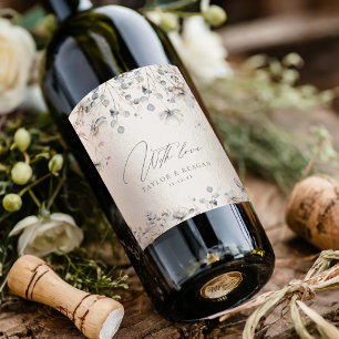 Étiquette Pour Bouteilles De Vin Aquarelle Fleur sauvage délicate avec Love ID1102