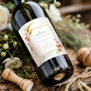 Étiquette Pour Bouteilles De Vin Aquarelle fleur sauvage Mariage Welcome Gold ID954