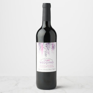 Étiquette Pour Bouteilles De Vin Aquarelle fleurie vigne indigo rose violet mariage