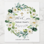 Étiquette Pour Bouteilles De Vin Aquarelle Fleurs blanches Wreath Cross Baptism (Étiquettes simples)