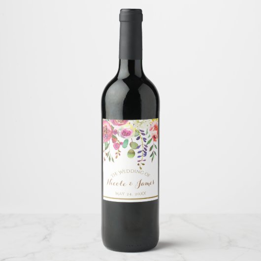 Étiquette Pour Bouteilles De Vin Aquarelle Fleurs Florales Vin Mariage moderne (Devant)