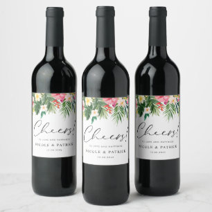 Étiquette Pour Bouteilles De Vin Aquarelle Fleurs tropicales Mariage d'été