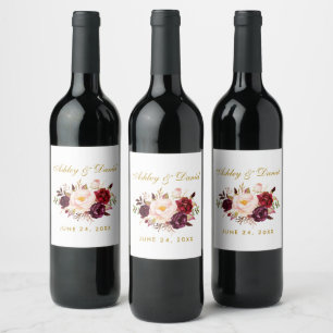 Étiquette Pour Bouteilles De Vin Aquarelle Floral Bourgogne Mariage or