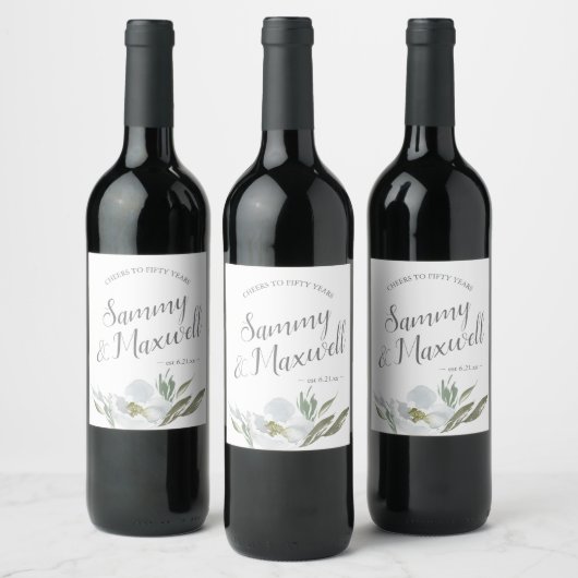 Étiquette Pour Bouteilles De Vin Aquarelle Floral encourage à 50 ans (Bouteilles)