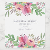 Étiquette Pour Bouteilles De Vin Aquarelle Floral Mariage (Étiquettes simples)