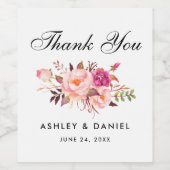 Étiquette Pour Bouteilles De Vin Aquarelle Floral rose Mariage (Étiquettes simples)