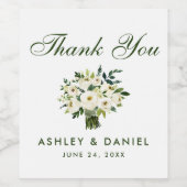 Étiquette Pour Bouteilles De Vin Aquarelle Floral Vert Mariage blanc Merci B (Étiquettes simples)