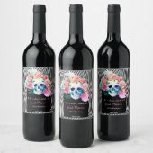 Étiquette Pour Bouteilles De Vin Aquarelle Florale Crâne avec bandes (Bouteilles)
