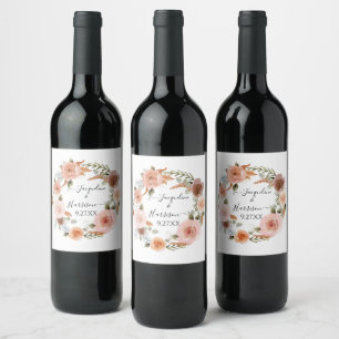 Étiquette Pour Bouteilles De Vin Aquarelle florale floue de laine vert rouille