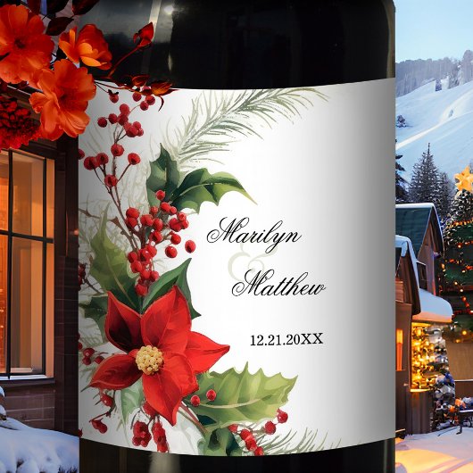 Étiquette Pour Bouteilles De Vin Aquarelle florale Premier Noël ensemble
