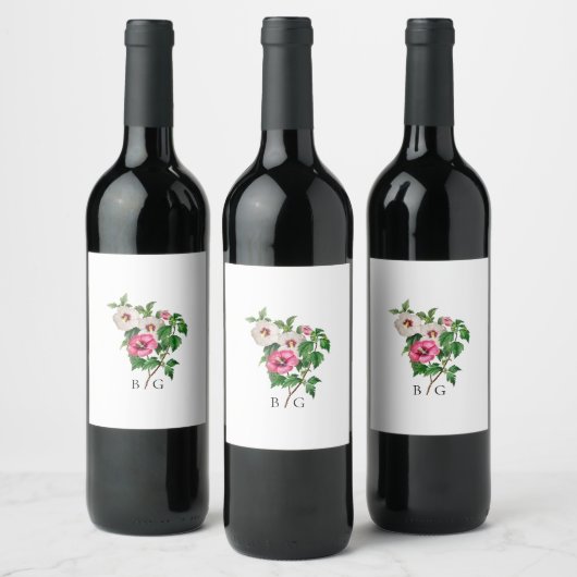 Étiquette Pour Bouteilles De Vin Aquarelle Hibiscus Tropical Mariage d'été (Bouteilles)