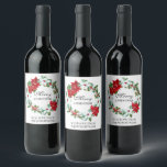 Étiquette Pour Bouteilles De Vin Aquarelle Holly | Poinsettia Christmas Wreath<br><div class="desc">Elégante aquarelle saisonnière Holly et Poinsettia conception de courroies. C'est un modèle prêt à vous customiser. Des articles de papeterie et des articles de fête correspondants sont disponibles en magasin. Si vous souhaitez modifier la couleur ou le style de la police, cliquez sur l'onglet personnaliser à la fin du modèle....</div>