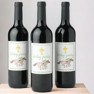 Étiquette Pour Bouteilles De Vin Aquarelle Jockey Derby Party Horse Race Or