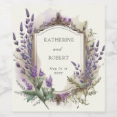 Étiquette Pour Bouteilles De Vin Aquarelle Lavande Regal Monogramme Mariage (Étiquettes simples)