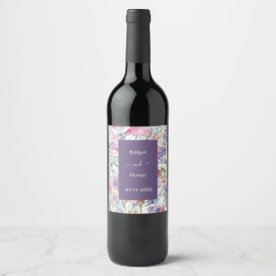 Étiquette Pour Bouteilles De Vin Aquarelle Lilac Fleur sauvage Verdure Foliage
