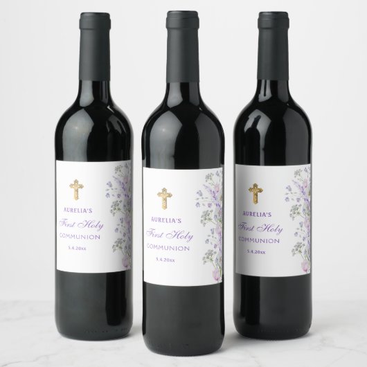 Étiquette Pour Bouteilles De Vin Aquarelle Lilac Fleurs Première communion (Bouteilles)