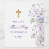 Étiquette Pour Bouteilles De Vin Aquarelle Lilac Fleurs Première communion (Étiquettes simples)