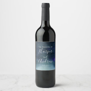Étiquette Pour Bouteilles De Vin Aquarelle Mariage bleu marine