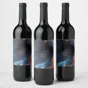 Étiquette Pour Bouteilles De Vin Aquarelle Marine Blue Moody Rose Mariage or