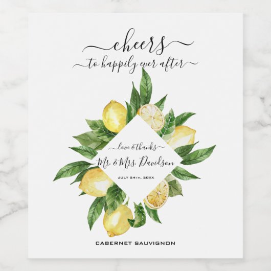 Étiquette Pour Bouteilles De Vin Aquarelle méditerranéenne Citron Mariage tropical (Étiquettes simples)