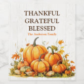 Étiquette Pour Bouteilles De Vin Aquarelle mignonne Citrouilles Merci Grateful béni (Étiquettes simples)