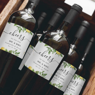 Étiquette Pour Bouteilles De Vin Aquarelle moderne Citrons et feuilles jaunes