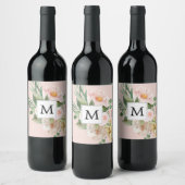 Étiquette Pour Bouteilles De Vin Aquarelle moderne Fleurs roses Monogrammes (Bouteilles)