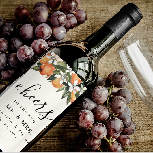 Étiquette Pour Bouteilles De Vin Aquarelle moderne orange et fleurs