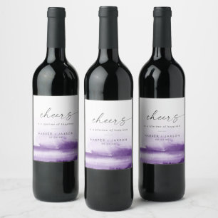 Étiquette Pour Bouteilles De Vin Aquarelle moderne Purple Cheers Mariage