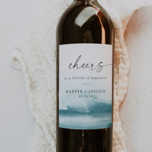 Étiquette Pour Bouteilles De Vin Aquarelle moderne   Turquoise Cheers Mariage Étiqu